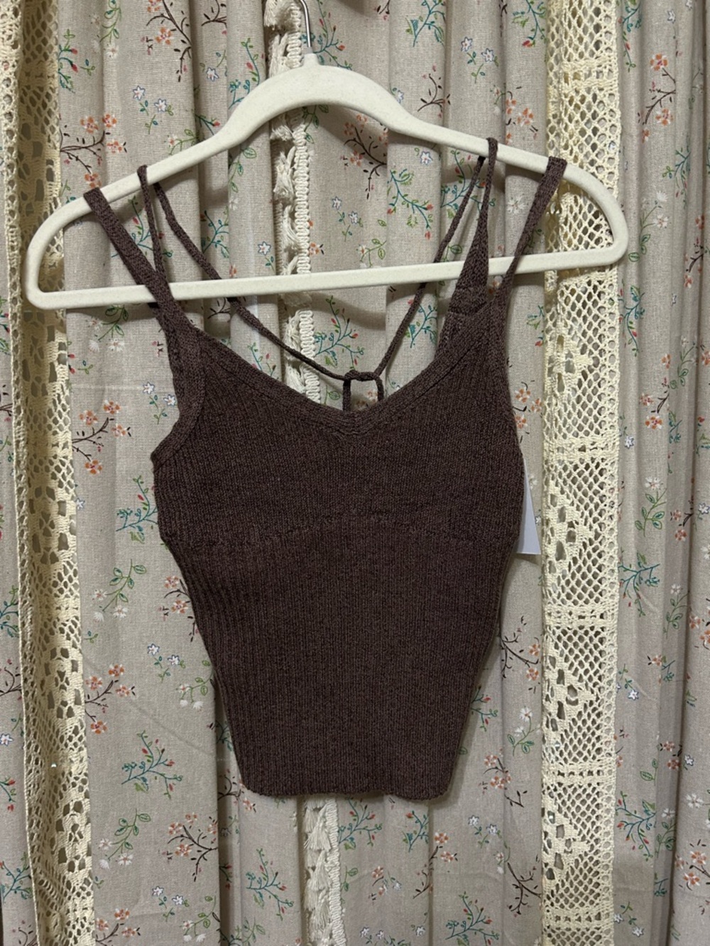 Pistola Ribbed Knit Tank Mocha Brown Strappy Linen Blend XS NWT